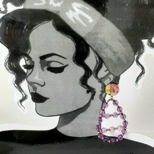 Vintage 1980s Purple Beads Iridescent Large Hoop Dangle Pierced Earrings